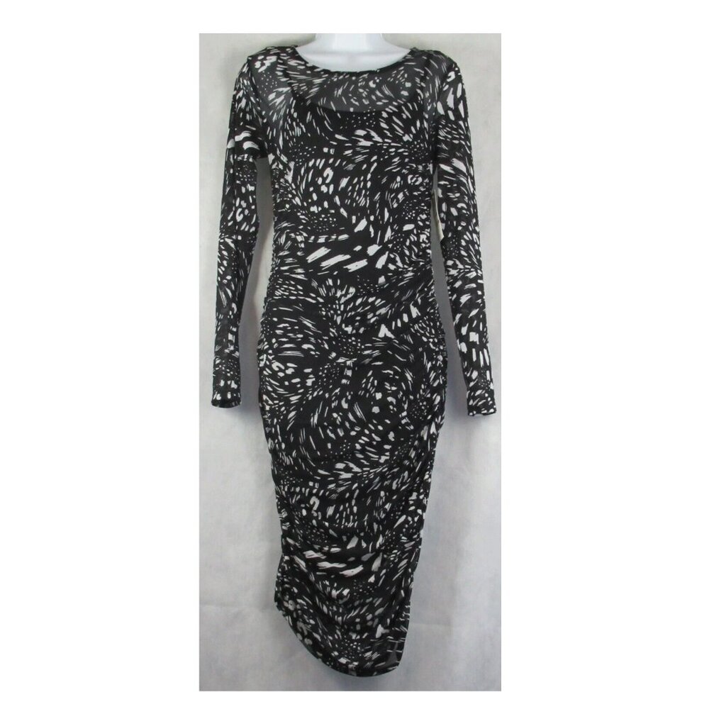 INC Women's Mesh Bodycon Dress, Black White Animal Print, PS / Petite Small